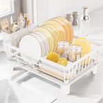 LIONONLY Dish Drainer Rack with Drip Tray,Detachable Dish Drying Rack for Kitchen,Stainless Steel Draining Board Rack with Utensil Holder,Swivel Drainage Spout,Kitchen Sink Drainer Rack