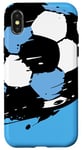 Coque pour iPhone X/XS Maillot de football bleu clair et blanc avec ballon de football