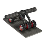 Relaxdays Roue Abdominale, 5 roulettes, Accessoire Sportif pour la Maison, Femmes & Hommes, Tapis Genoux, Noir - Rouge