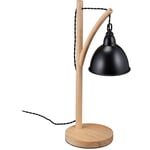 Relaxdays - Lampe de table, abat-jour en métal suspendu, bois, E14, HxLxP 52x18x26 cm, style industriel, noir