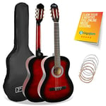 3rd Avenue 3/4 Size Kids Classical Guitar Spanish Nylon String Beginner Pack Bundle - 6 Months FREE Lessons, Bag, Strings – Red