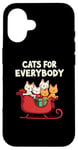 Coque pour iPhone 16 Chats pour tout le monde traîneau de Noël mignon scène de vacances