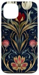 Coque pour iPhone 13 Motif floral bleu marine et bordeaux avec breloque vintage