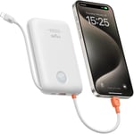 Batterie Externe 30w Ultra Rapide Charge 20000 Mah,Power Bank Usb C Avec Câble Intégrés,Batterie Portable Compacte Compatible Avec Iphone 15 14 13 12 11 Samsung S24 S23 S22 Fold 5(Blanc)