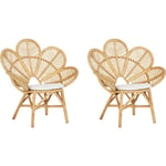 Beliani - 2 Chaises Petits Fauteuils en Rotin Naturel avec Dossiers Décoratifs Type Emmanuelle pour Chambre Salon ou Jardin au Style Boho et Rustique