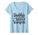 Womens Daddy's Little Vampire Midnight Gothic Halloween Dad Kids V-Neck T-Shirt