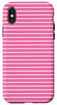 Coque pour iPhone X/XS Rose Blanc rayé Girly Esthétique Preppy Stripe