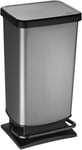 Rotho, Paso, Dustbin 40l with Pedal and lid, Plastic Waste Bin, Carbon Metallic