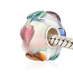 Breloque en verre de Murano Lampwork en argent sterling 925 avec fleur et feuille pour bracelet Pandora