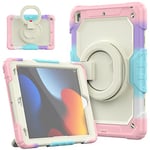 HUEZOE Étui pour iPad 10,2 Pouces Modèle 2021/2020/2019 modèle Coque Rugosa avec Support Rotation, résistante aux Chocs Coque pour iPad 9e / 8e / 7e génération, Rose Arc-en-Ciel