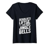 Womens Funny Deadlifts and Jingle Bells Santa Claus Gym Fitness Pun V-Neck T-Shirt