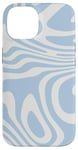 iPhone 14 Retro Liquid Light Blue And White Swirl Aesthetic Striped Case