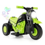 COSTWAY 6V Moto Électrique Enfants avec Créateur de Bulles, Scooter Electrique Enfant avec Bouton de Musique et Pédale, Motif de Flamme, Phare LED, Charge 30kg pour Garçons et Filles de 3 Ans+ (Vert)