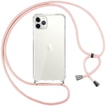 Pnakqil Collier Coque pour iPhone 11 Pro Max avec Cordon, Réglable Lanyard Housse Transparente Silicone Anti-Chute Etui pour iPhone 11 Pro Max 6.5 Pouces, Ètuis à Bandoulière, Or Rose