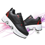 Deformation Multifunction Double Row Roller Skates Four-wheel Skates Automatic Telescopic Roller Shoes Adult Children's Casual Sports Shoes