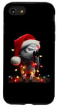 Coque pour iPhone SE (2020) / 7 / 8 Perroquet gris avec bonnet de Père Noël et lumières de Noël