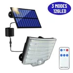 (3Modes 126LED kaukosäädin) Solar Light Street seinävalaisin vedenpitävä ulkona auringonvalo PIR liiketunnistin aurinkolamppu aita Street Garden Sisustus