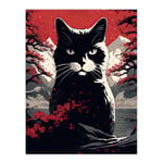 Ukiyo Japan Black Cat Red Black White Modern Artwork Painting Extra Large XL Unframed Wall Art Poster Print