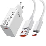 Chargeur Rapide 33W USB + Câble USB-C 1M 6A Blanc pour Xiaomi 13, 13 Pro, Xiaomi 13T, 13T Pro, 13 Ultra, 13 Lite