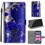 Tveinan Coque pour iPhone 11, Housse de Protection Etui à Rabat Premium en Cuir PU avec Fonction Stand Porte Carte Flip Case Motif Cover pour iPhone 11 - Rose Bleue