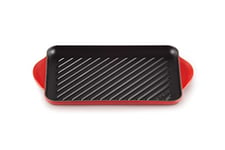 Le Creuset Enamelled Cast Iron Rectangular Grill, For Low Fat Cooking On All Hob Types Including Induction, 32.5cm, Cerise, 20202320600460