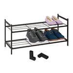 Relaxdays Étagère à Chaussures en métal, 2 Niveaux, empilable, Porte-Chaussures HLP 33,5x70x26 cm, pour 6 Paires, Noir