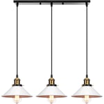 Rétro Lustre Suspension Industrielle E27 3 Tête Blanc et Noir Plafonnier Luminaire Ajustable Salle à Manger Couloir