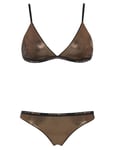 Emporio Armani Women's Triangle Bra+T-Thong Dot Foil Gift Set Lingerie, Black/Copper Print, XL