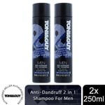 2 Pack of 250ml Toni&Guy for Men Anti-Dandruff Shampoo For Greasy Hair
