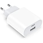 Chargeur Prise USB C Compatible with iPhone 16/16 Pro/16 Pro Max/16 Plus/15/14/13/12/11 /SE/X/XR/XS/Mini, 20W USBC Rapide Adaptateur Type C Secteur Mural Alimentation