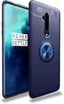 Compatible Avec One Plus 7t Pro Coque, 360 Degres Protection Bumper + Verre Trempé, Coque Avec Anneau Support Cover Skin Cases Housse Etui Protector-Bleu