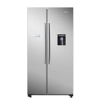 Hisense RS741N4WCE Freestanding American Side by side Door American Fridge Freezer 578 litre, Black, with Non-Plumbed Water Dispenser, Silver, 90.8 × 179.3 × 74.3 cm (W×H×D)