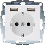 Kopp Athenis 296232080 Prise de courant de charge 1 prise avec 2 prises USB 16 A 250 V Courant de sortie max. 2400 mA/5 V IP20 Blanc arctique Surface mate