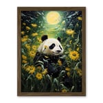 Artery8 Midsummer Night's Panda Dream Oil Painting Panda Bear in a Full Moon Sunflower Field Landscape Kids Bedroom Artwork Framed Wall Art Print 18X24 Inch