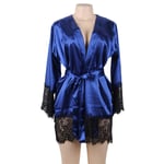 Robe De Chambre Femme Sexy,Kimono Pour Femme Sous-Vêtements À Manches Longues En Satin De Soie Grande Taille Dentelle Garniture Robe Lingerie Vêtements De Nuit Vêtements De Nuit Pyjamas Lingerie