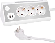 Multiprise Blanche À 3 Prises Multiples Avec Usb A Et Type C (Max 5V/3A) Avec Veilleuse Led (Avec Interrupteur Tactile) Multiprise Multifonction Avec Plaque Avant En Acier Inoxydable, 1,8 M