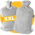 XXL Grande Bouillotte eau Chaude Peluche 3,5 l – Gris et peluche Douce – Pasper Bouillottes - Bouillote avec Housse XL pour bébés, enfants et adultes – Cadeau pour femme et petite amie