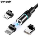 Argent uniquement Câble 2m Twitch - Câble Micro USB / type C recharge magnétique versez rapide