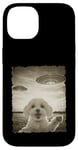 Coque pour iPhone 14 Caniche maltais selfie vieux téléphone photo drôle observation OVNI