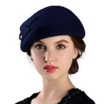 (56 cm - 58 cm Navy Blue) Ranskalaiset baretit Lippikset naisille Muoti 100 % villaa huopa Fedora hattu Talvisininen Purppura Punainen Kirkko Naisten Vintage Cloche Hatut