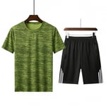 GHQYP Mens Running Base Layer Tracksuits Sets,Summer Men's Loose T-shirt, Running Casual Short-Sleeved, Round Neck Quick-Drying Shorts Sports Suit,Green3,Men(L)