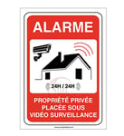 AUA SIGNALETIQUE - Autocollant propriété privée sous Alarme vidéo Surveillance 24H /24-450x630 mm, Vinyl adhésif