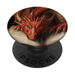 Aesthetic Gothic Red Dragon Reading Book Painting Bookish PopSockets Adhesive PopGrip