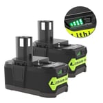 2st batteri 6.0Ah kompatibel Ryobi one 18V Lithium-ion P108 grön