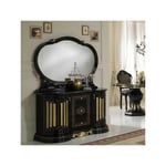 Bahut 2 portes battantes et 3 tiroirs + miroir Noir/Or - adele - Buffet : l 134 x l 50 x h 78 cm Miroir : l 130 x l 10 x h 96 cm