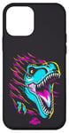 Coque pour iPhone 12 mini Jurassic World Colorful Neon Iconic T-Rex Logo