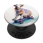 Chèvre sur une planche à roulettes. Planche à roulettes en forme de chèvre, animal, sport PopSockets PopGrip Interchangeable