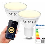 B.k.licht - lot de 2 ampoules connectées led GU10, 5,5W, 350Lm, blanc chaud 2.700K, dimmables, commande vocale par App, iOS & Android, Smartphone