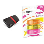 EMTEC - Pack mobilité : Disque SSD Portable X200 512 GB + clés USB Neon 16 Go Clé USB 2.0 Pack De 3