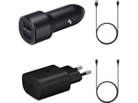 Samsung Lader Samsung Ladersett Billader 15W, Vegglader 25W, Usb - Usb Type C Kabel 1,5M, Usb Type C Kabel 1,8M 3A (Økopakke) Svart